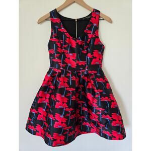 Dao Chloe Dao Black Red Floral Party Dress Size Small Fit & Flare